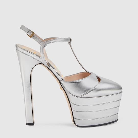 Metallic leather platform pump — silver metallic leather — 599151B8B008106