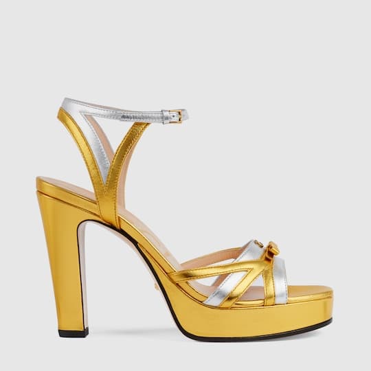 Leather platform sandal — silver/gold metallic leather — 609438B8B208166