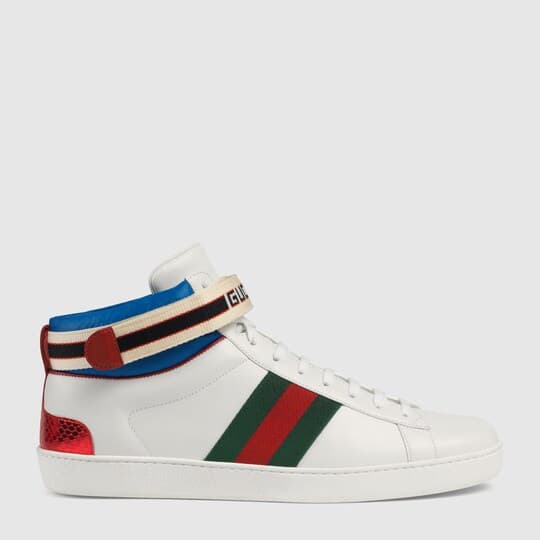 Men's Ace Gucci stripe high-top sneaker — white leather — 5234720FIW09092
