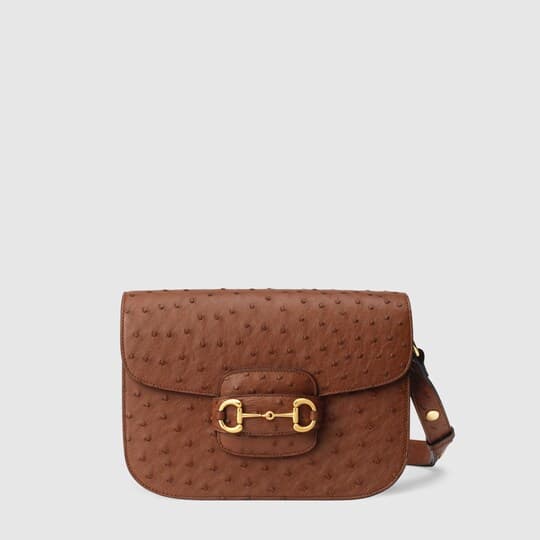 Horsebit 1955 ostrich shoulder bag — brown ostrich — 602204EY00G2535