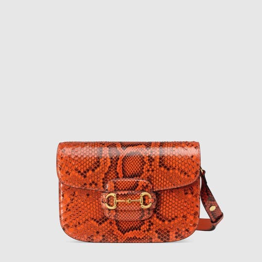 Horsebit 1955 python small shoulder bag — orange — 602204E0P0G7519