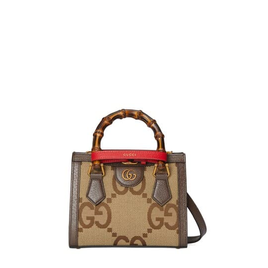 Diana jumbo GG mini tote bag — camel and ebony canvas — 655661UKMFT2672