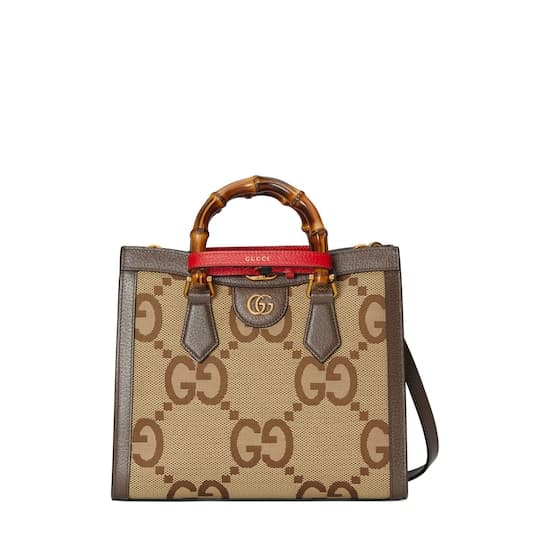 Diana jumbo GG small tote bag — camel and ebony canvas — 660195UKMFT2672