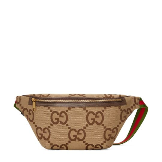 Jumbo GG belt bag — camel and ebony GG canvas — 696031UKMDG2570