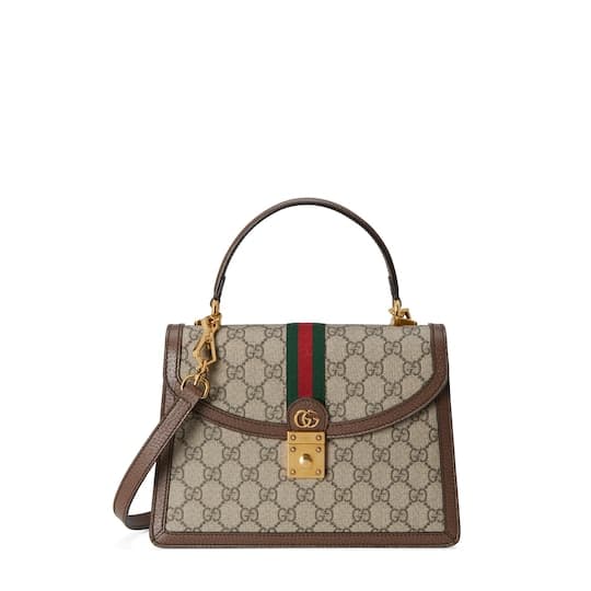 Ophidia medium top handle bag — beige and ebony GG Supreme — 65105596IWX8745