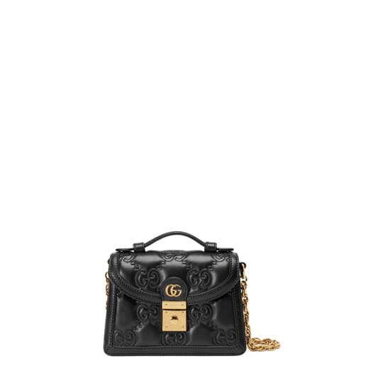 GG matelassé small top handle bag — black leather — 724499UM8HG1046