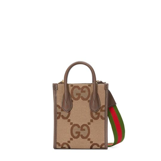 Jumbo GG mini tote bag — camel and ebony GG canvas — 699406UKMDG2570