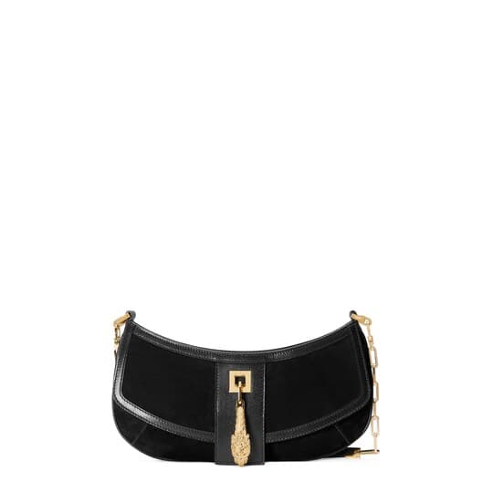 Tiger Head small shoulder bag — black suede — 764156AACUO1000