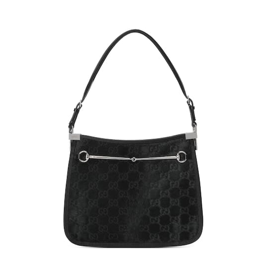 Horsebit Slim small shoulder bag — black calf hair — 764191AACUI1000