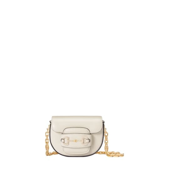 Horsebit 1955 rounded belt bag — white leather — 764504AACSV9041