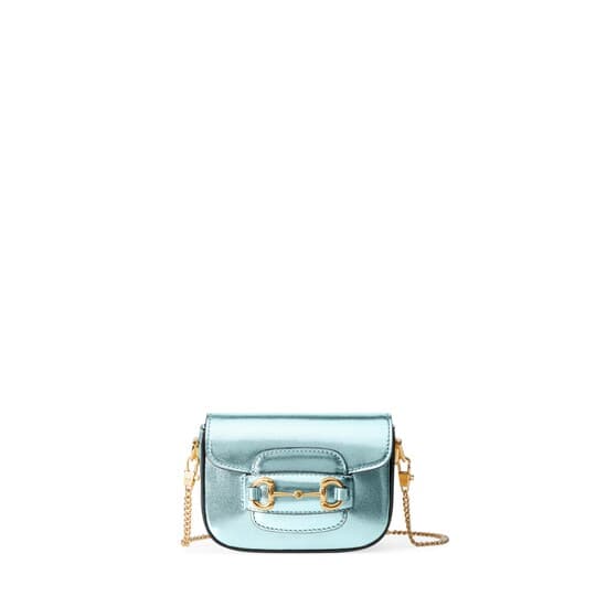 Horsebit 1955 super mini bag — metallic light blue leather — 7602531LD0G4849