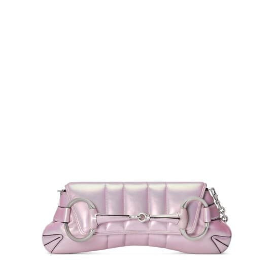 Horsebit Chain medium shoulder bag — pink iridescent leather — 764255AAC315826