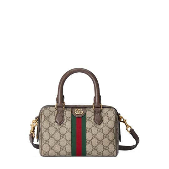 Ophidia GG mini top handle bag — beige and ebony canvas — 77205396IWG8745