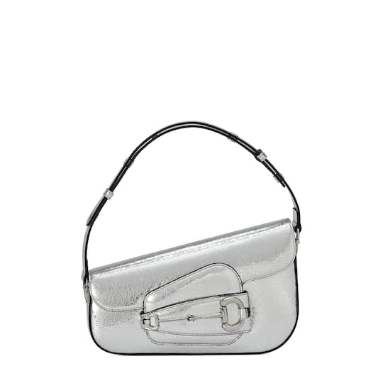 Horsebit 1955 small shoulder bag — metallic silver leather — 764155AAC1M8106