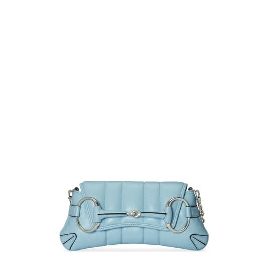 Horsebit Chain small shoulder bag — light blue leather — 764339AACU14811