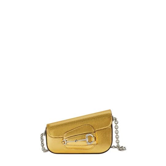 Horsebit 1955 mini shoulder bag — metallic gold leather — 774209AAC1M8016