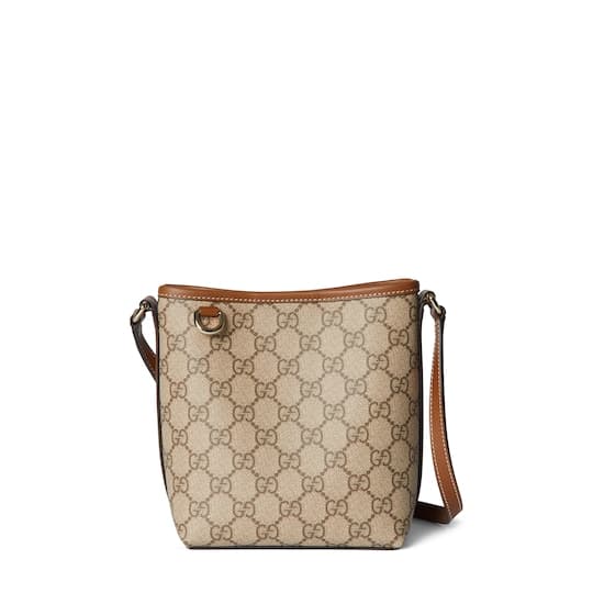 GG Emblem nano bucket bag — beige and dark brown fabric — 847090FAEUC9758