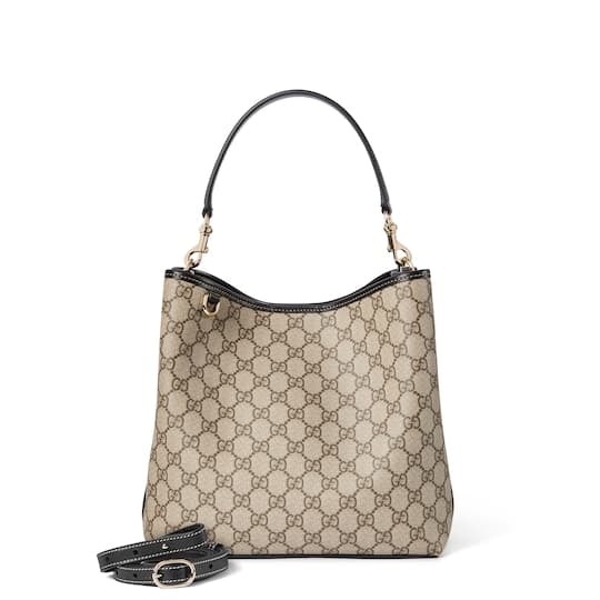 GG Emblem medium bucket bag — beige and brown GG fabric — 815103FAD6L9741