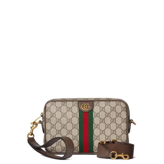 Ophidia small crossbody bag — beige and dark brown fabric — 839155FAEOF9745