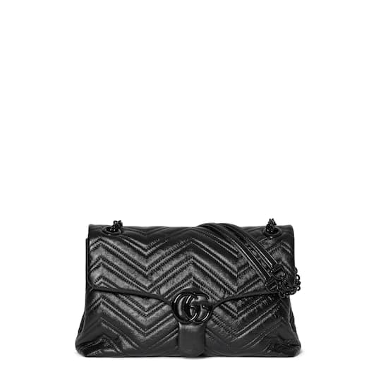 GG Marmont medium shoulder bag — black leather — 850676AAFS11000