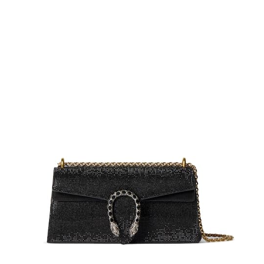 Dionysus crystal medium shoulder bag — black suede — 874735CAACH1049