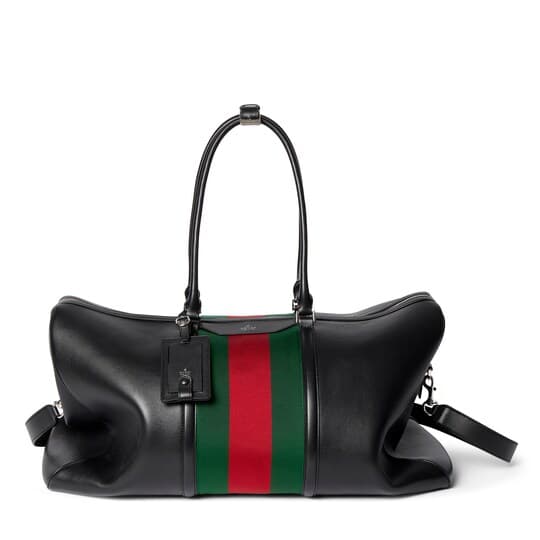 Mega Web Trademark large duffle bag — black leather — 875059AAGSC1053