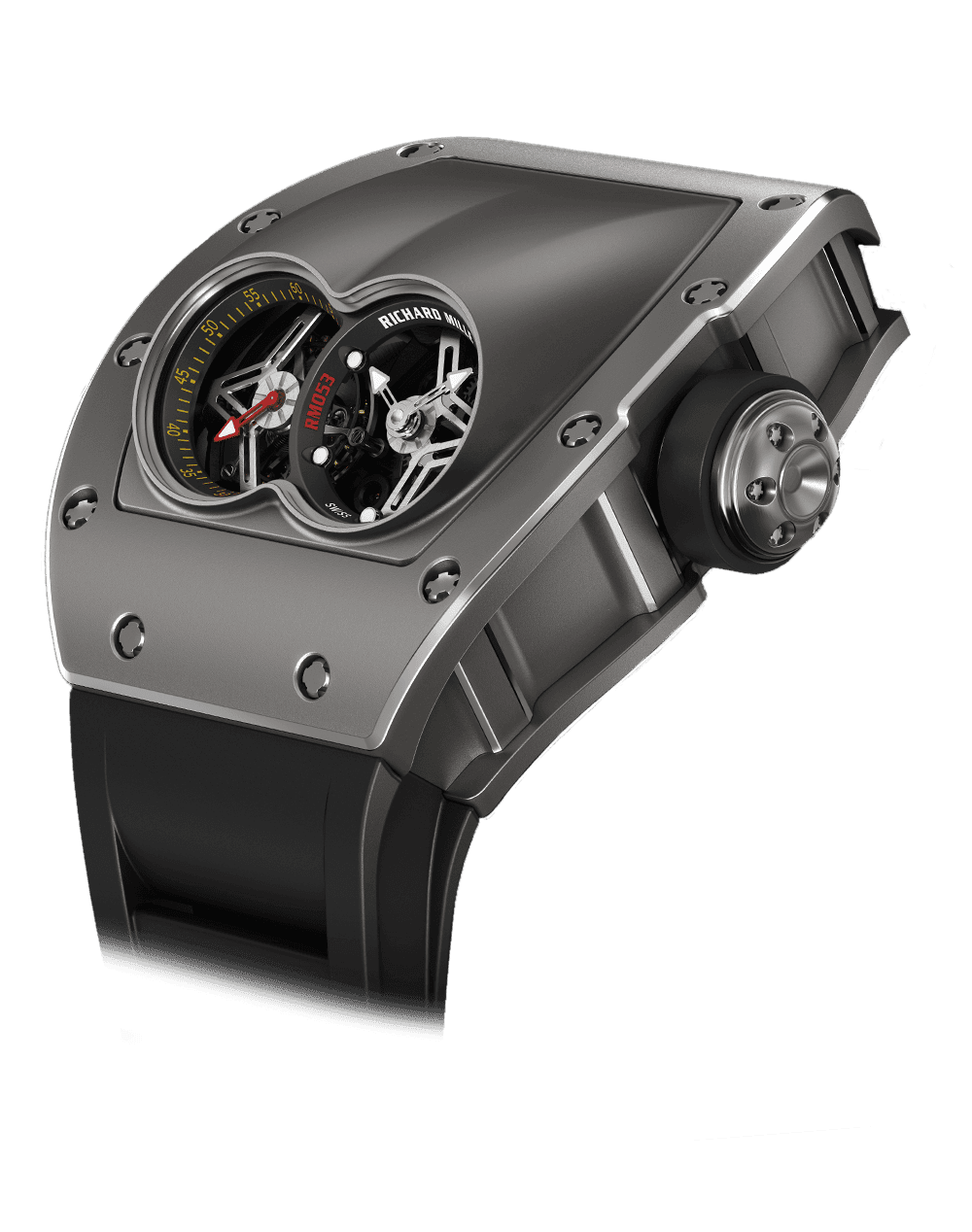 Tourbillon Pablo Mac Donough RM 053 — Manual winding tourbillion movement tilted 30° with hours, minutes and seconds
