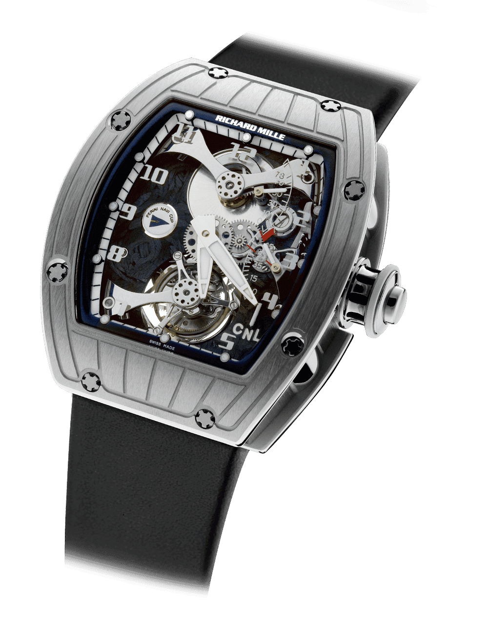Tourbillon RM 014 — Manual winding tourbillon movement with hours, minutes, function selector, power-reserve and torque indicators