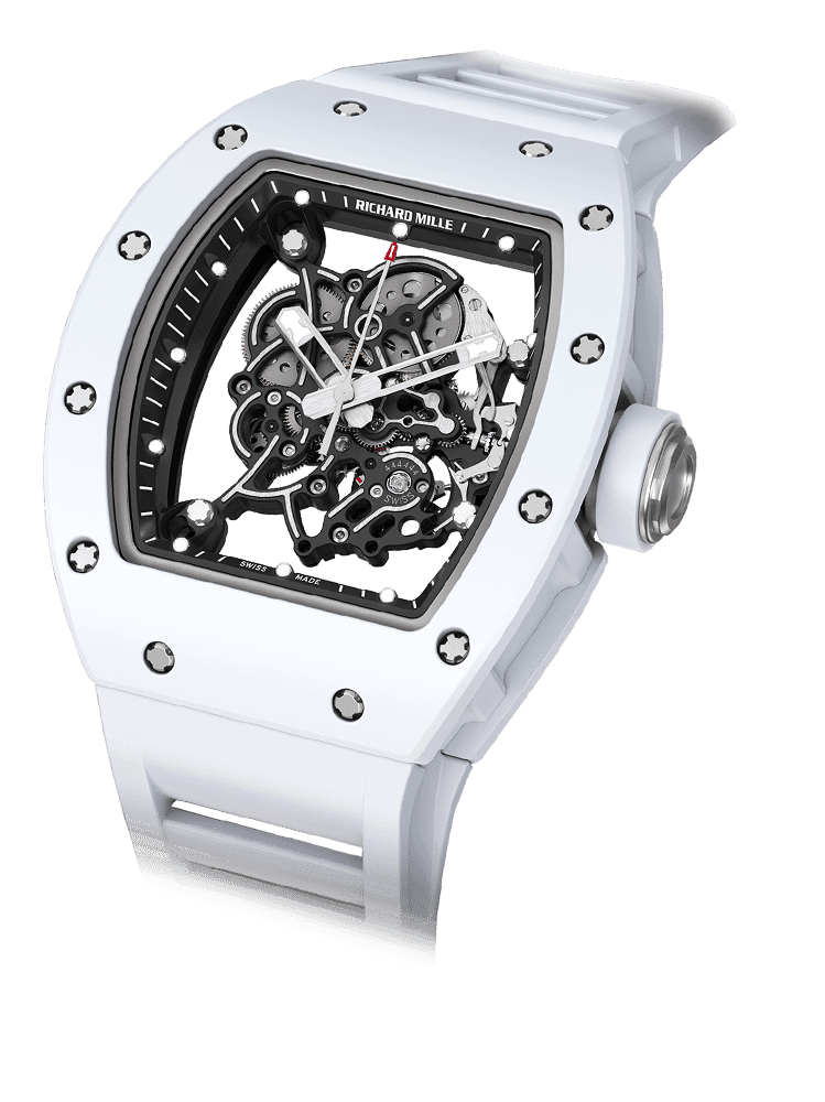 Bubba Watson RM 055 — Manual winding skeletonised movement with hours, minutes and seconds