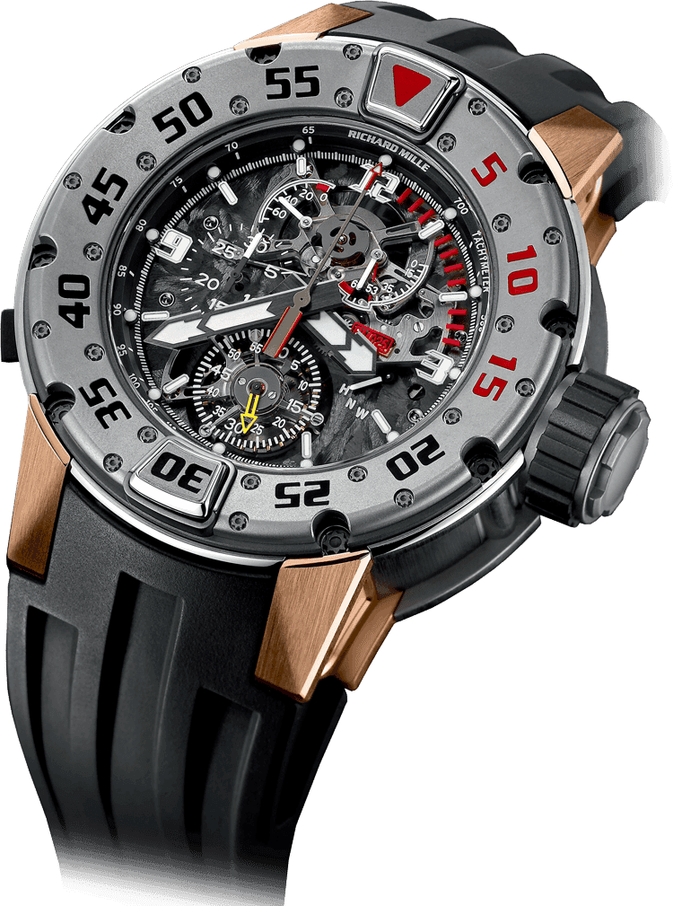 Manual Winding Tourbillon Chronograph RM 025 — Manual winding tourbillon movement with hours, minutes, seconds, chronograph, 30-minute totaliser, power-reserve…