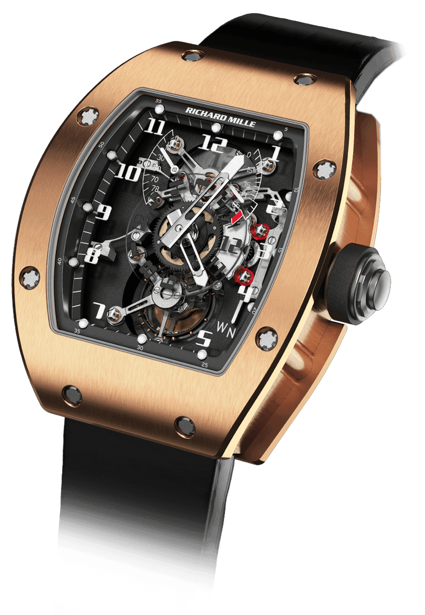 RM 003 Tourbillon Dual Time Zone RM 003-V1 — Manual winding tourbillon movement with hours, minutes, dual time zone indicator, function selector, power-reserve…