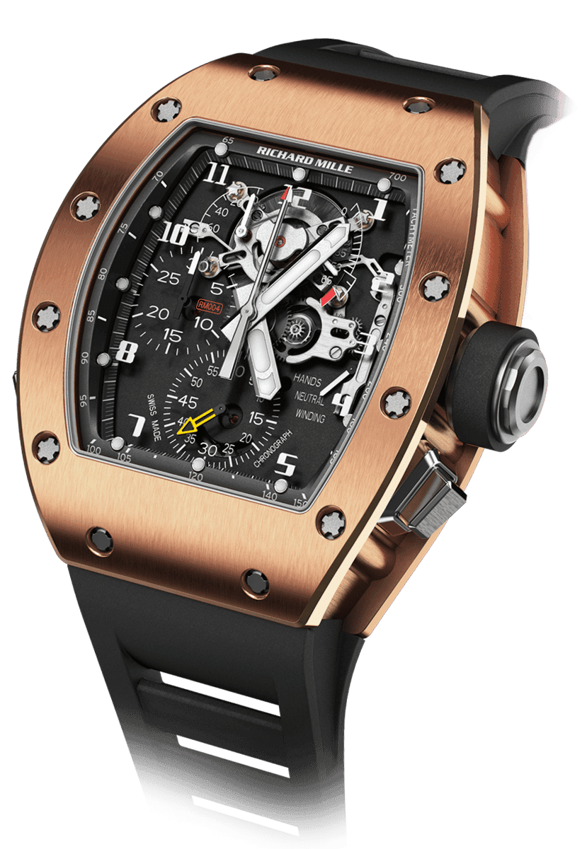 RM 004 Split-Seconds Chronograph RM 004-V1 — Manual winding movement with hours, minutes, seconds, split-seconds chronograph, 30-minute totaliser, power-reserve,…