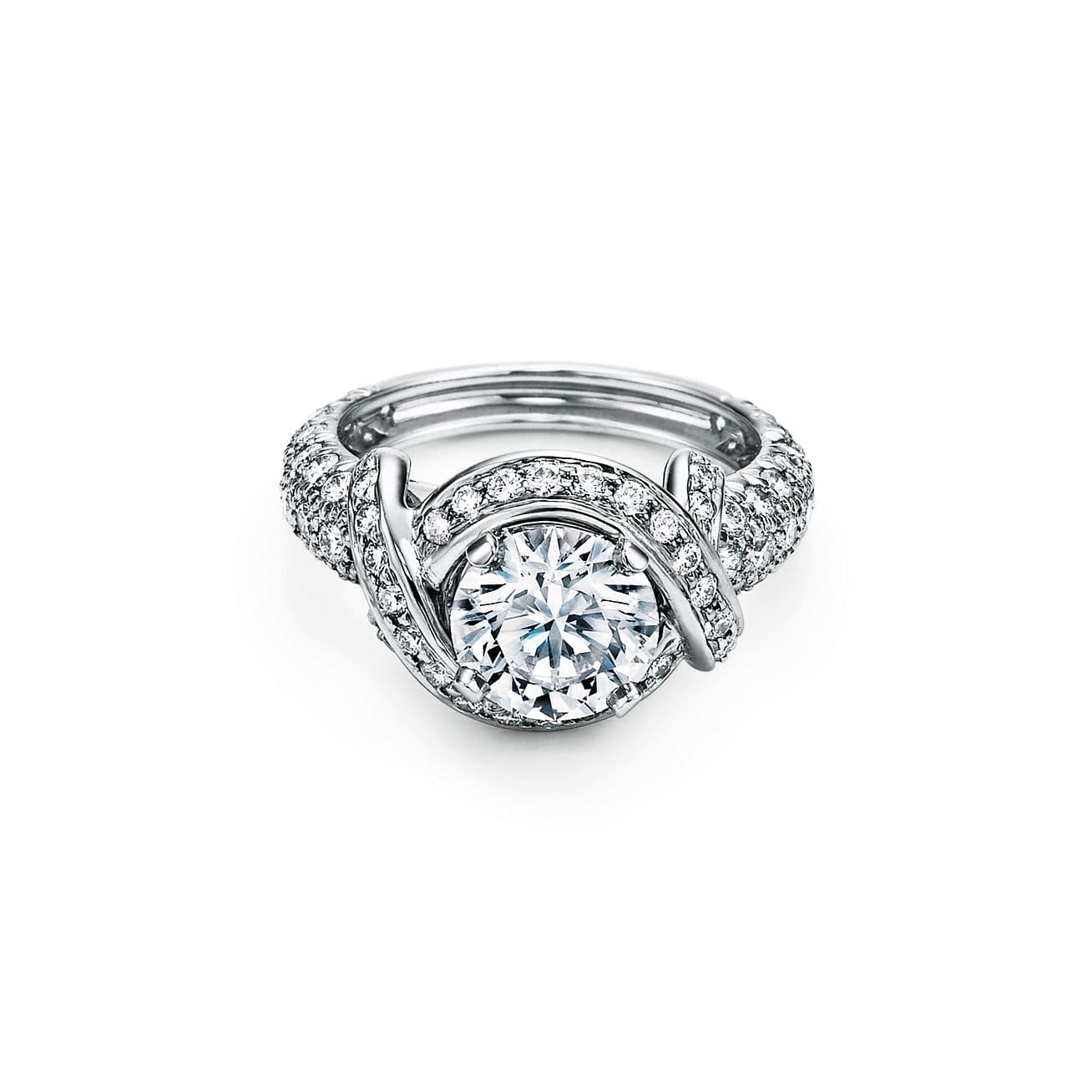 Jean Schlumberger by Tiffany Ribbon Engagement Ring with a Diamond Platinum Band — GRP10902