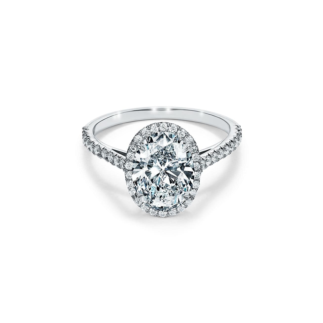 Tiffany Soleste Oval Halo Engagement Ring with a Diamond Platinum Band — GRP10886