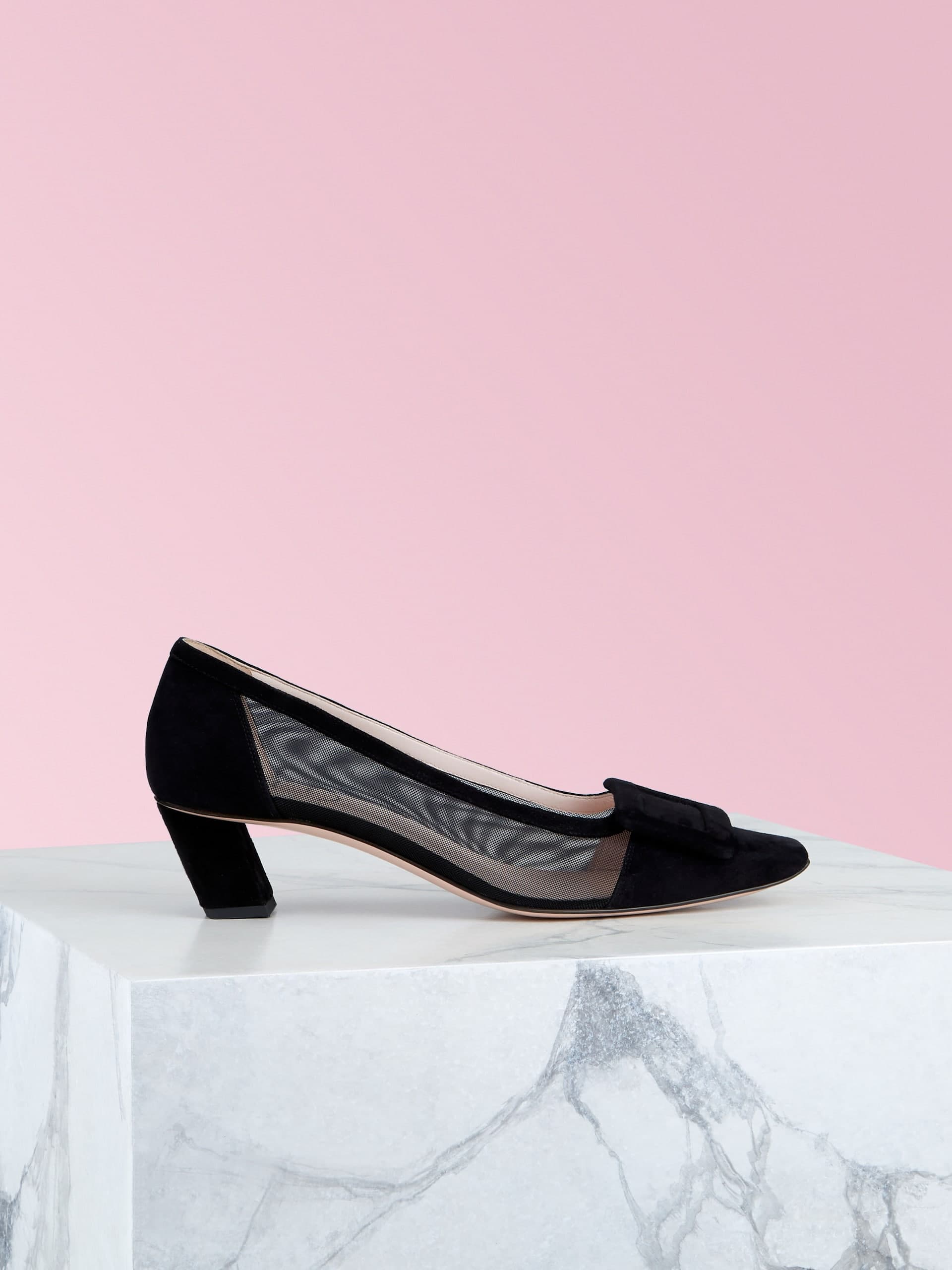 Belle Vivier Net Covered Buckle Pumps in Suede — RVW00627270MYPB999