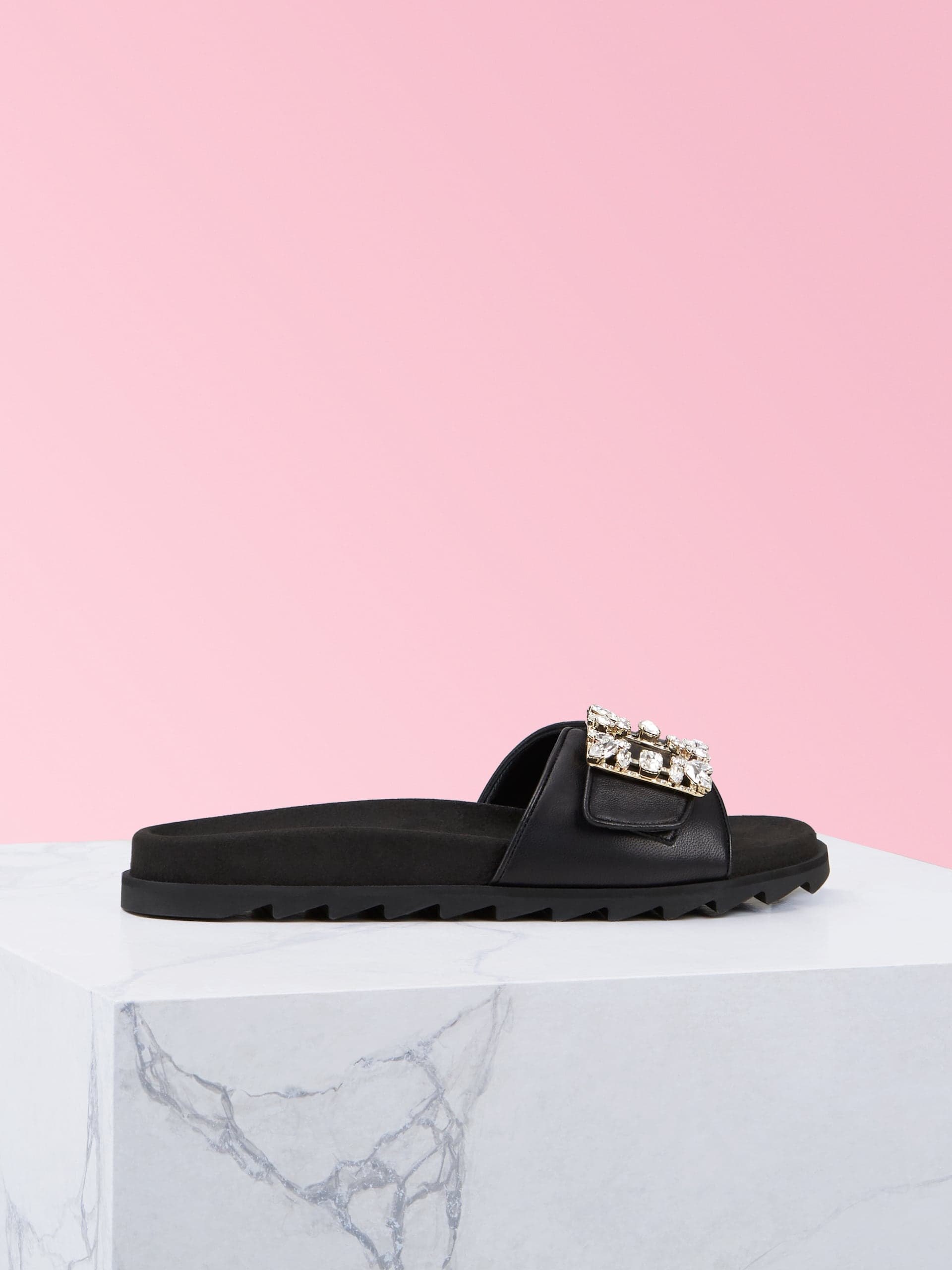 Slidy Viv' Strass Buckle Mules in Soft Leather — RVW4582865091TB999