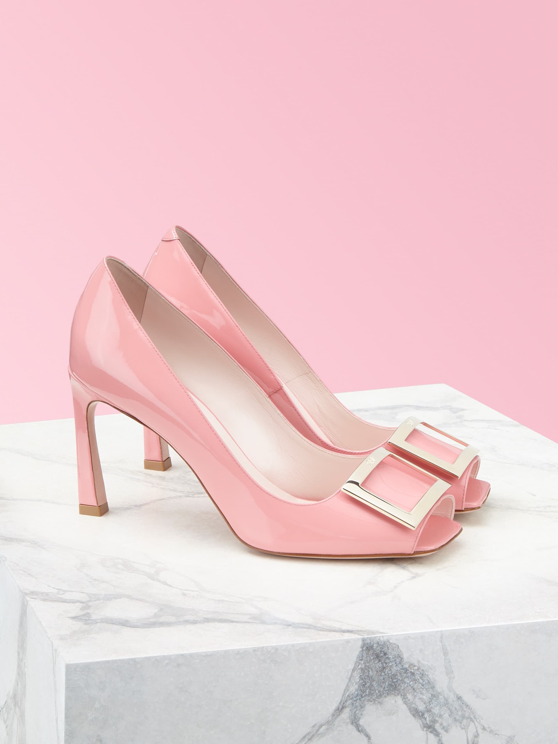 Trompette Open Toe Metal Buckle Pumps in Patent Leather — RVW60329410D1PM215
