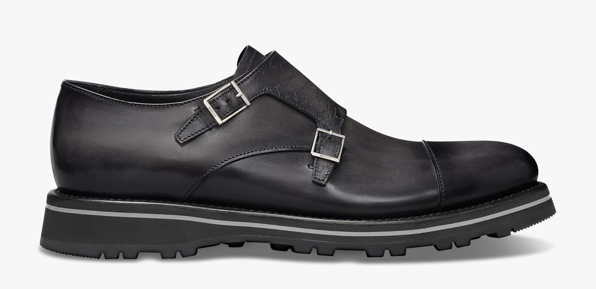 Alessio Padova Scritto Leather Double Monk Shoe — S5527-V2