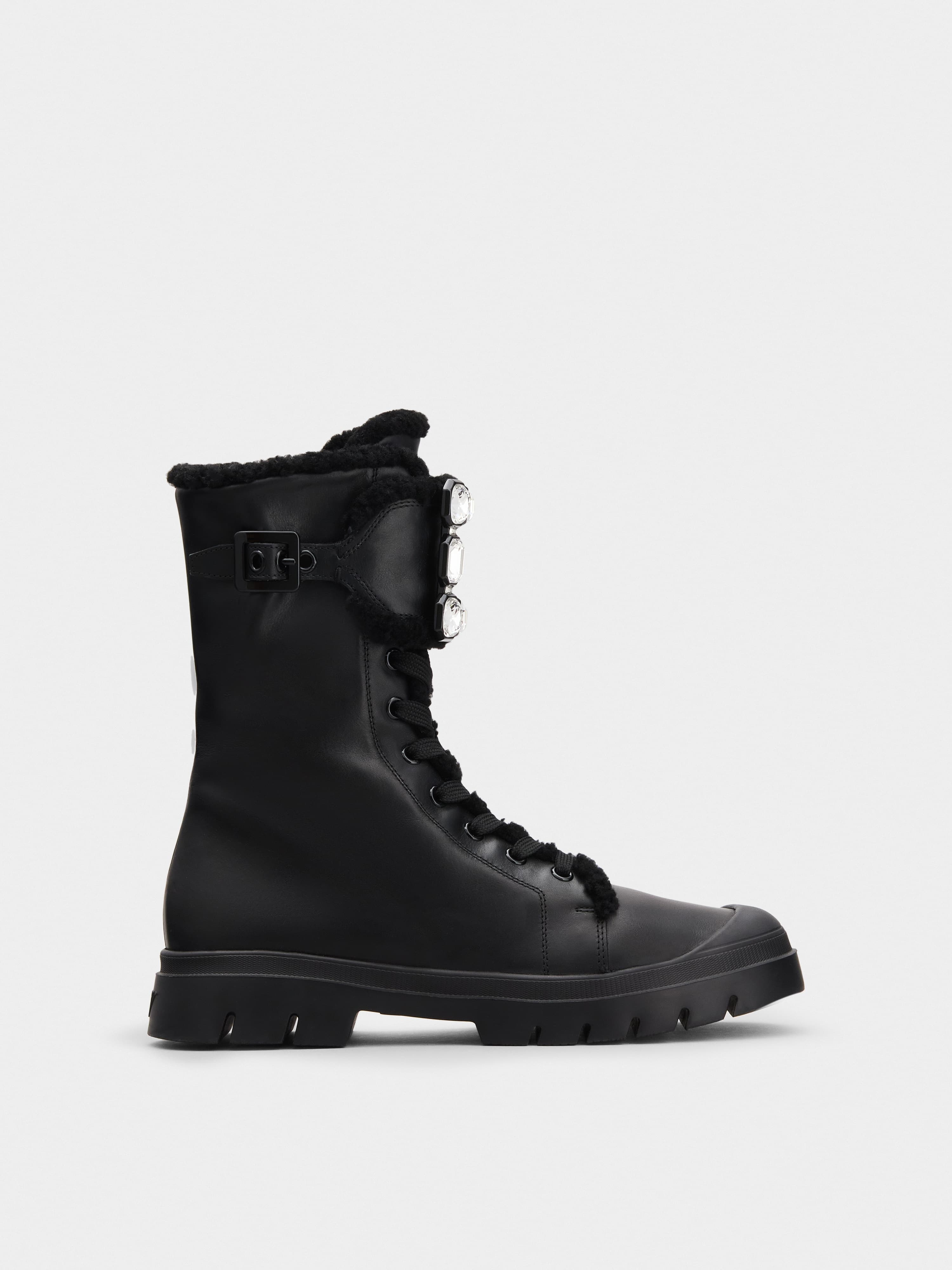 Walky Viv' Shearling Strass Buckle Boots in Leather — RVW62831590QT7B999