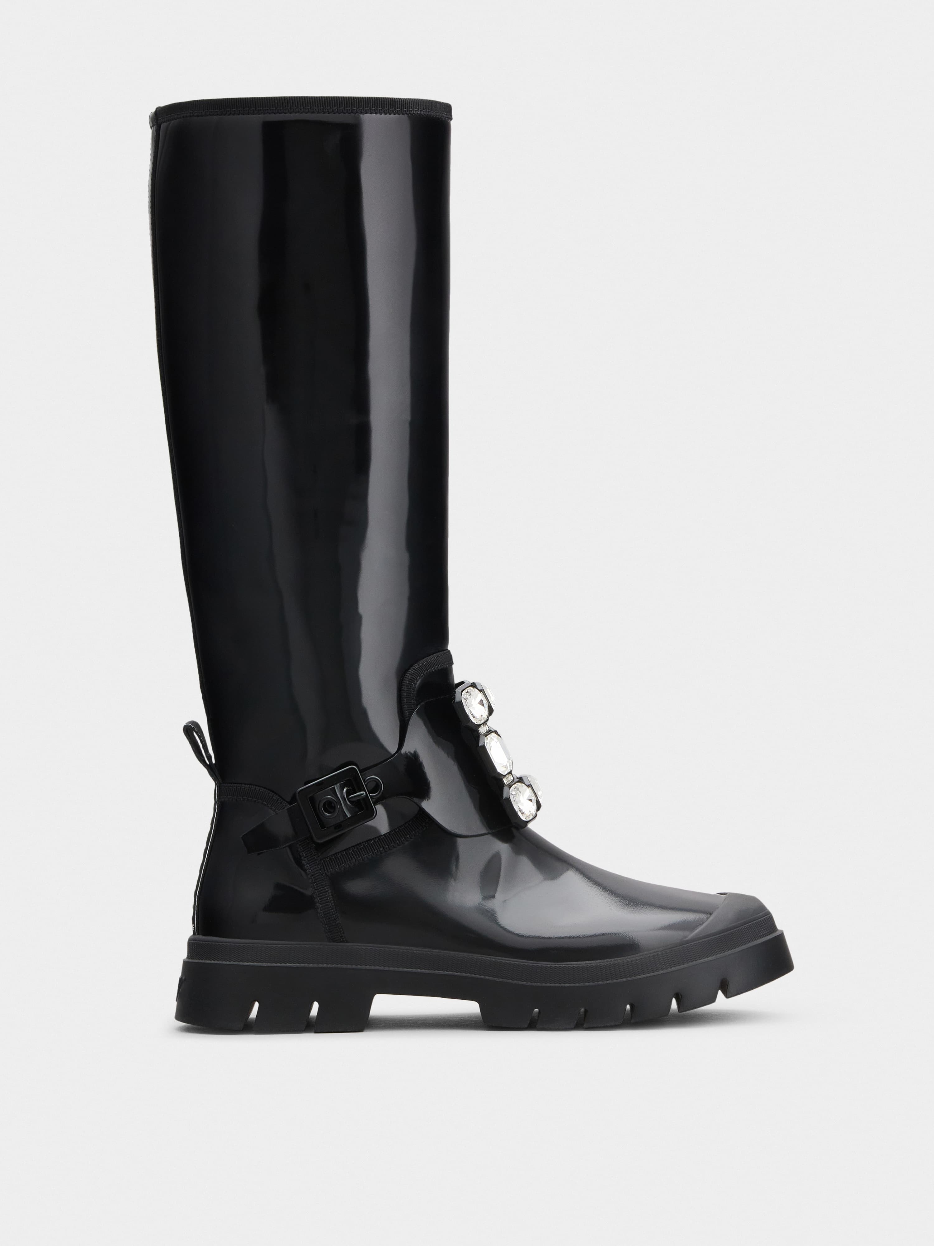 Walky Viv' Strass Buckle High Boots in Leather — RVW628320101UJB999