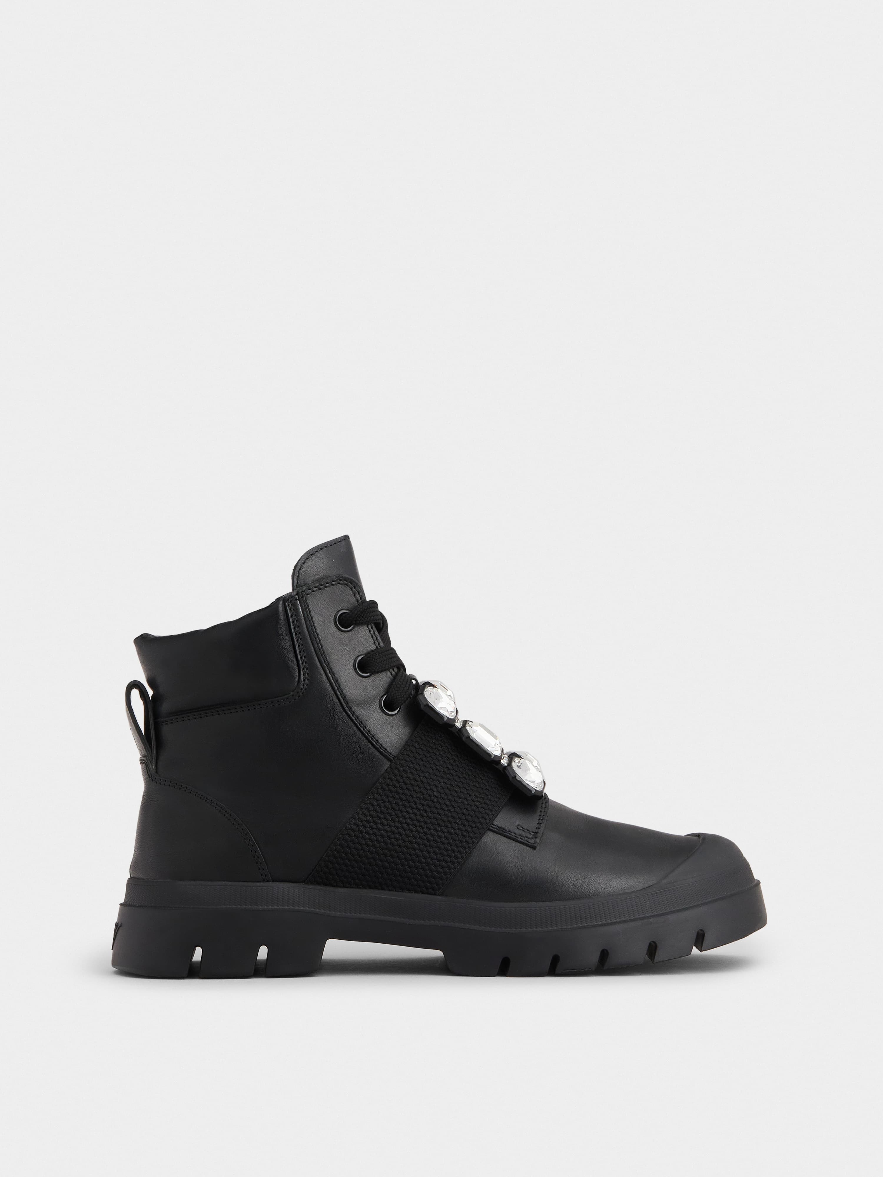 Walky Viv' Lace Up Strass Buckle Booties in Leather — RVW62831170QK7B999