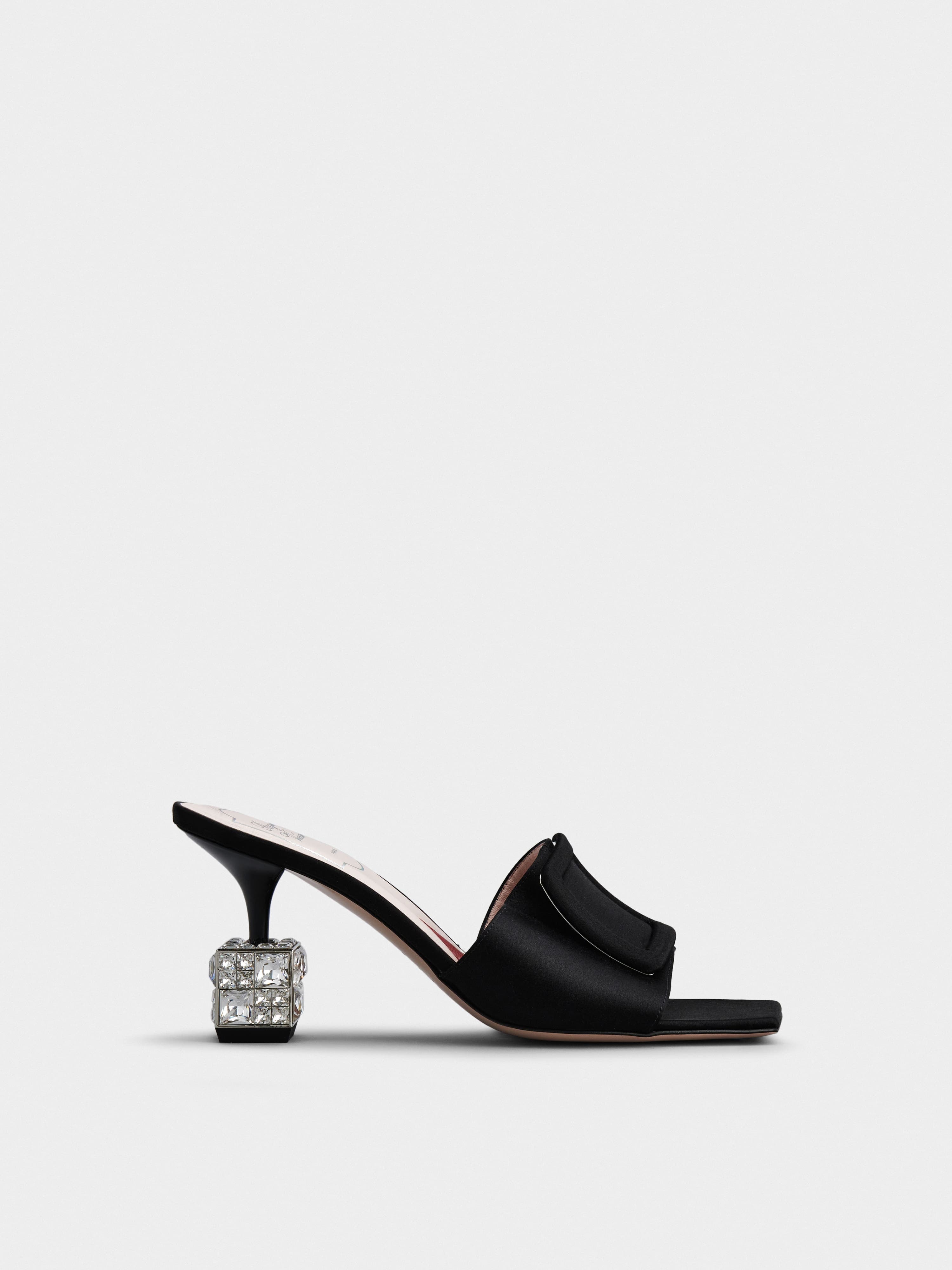 Cube Strass Heel Mules in Satin — RVW64932170RS0B999