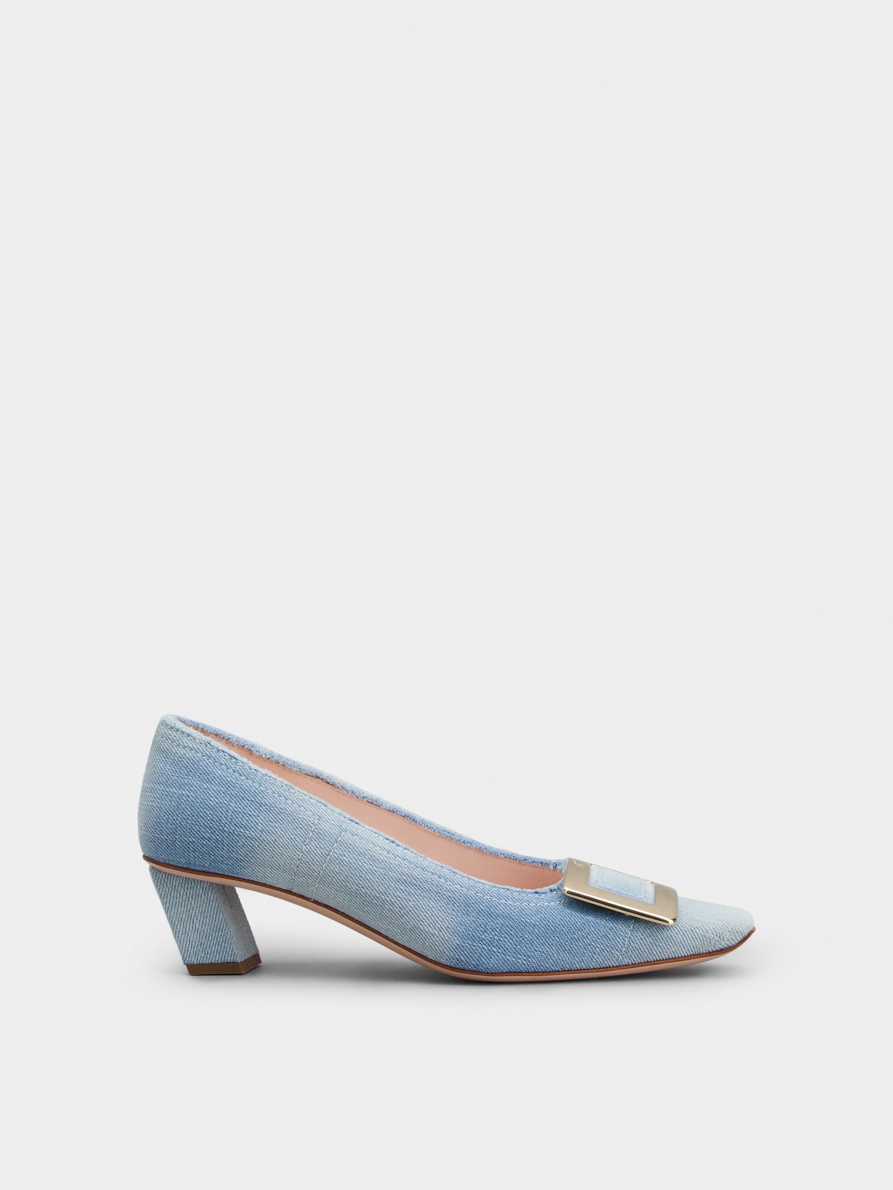 Belle Vivier Metal Buckle Pumps in Fabric — RVW00633320JDLU207