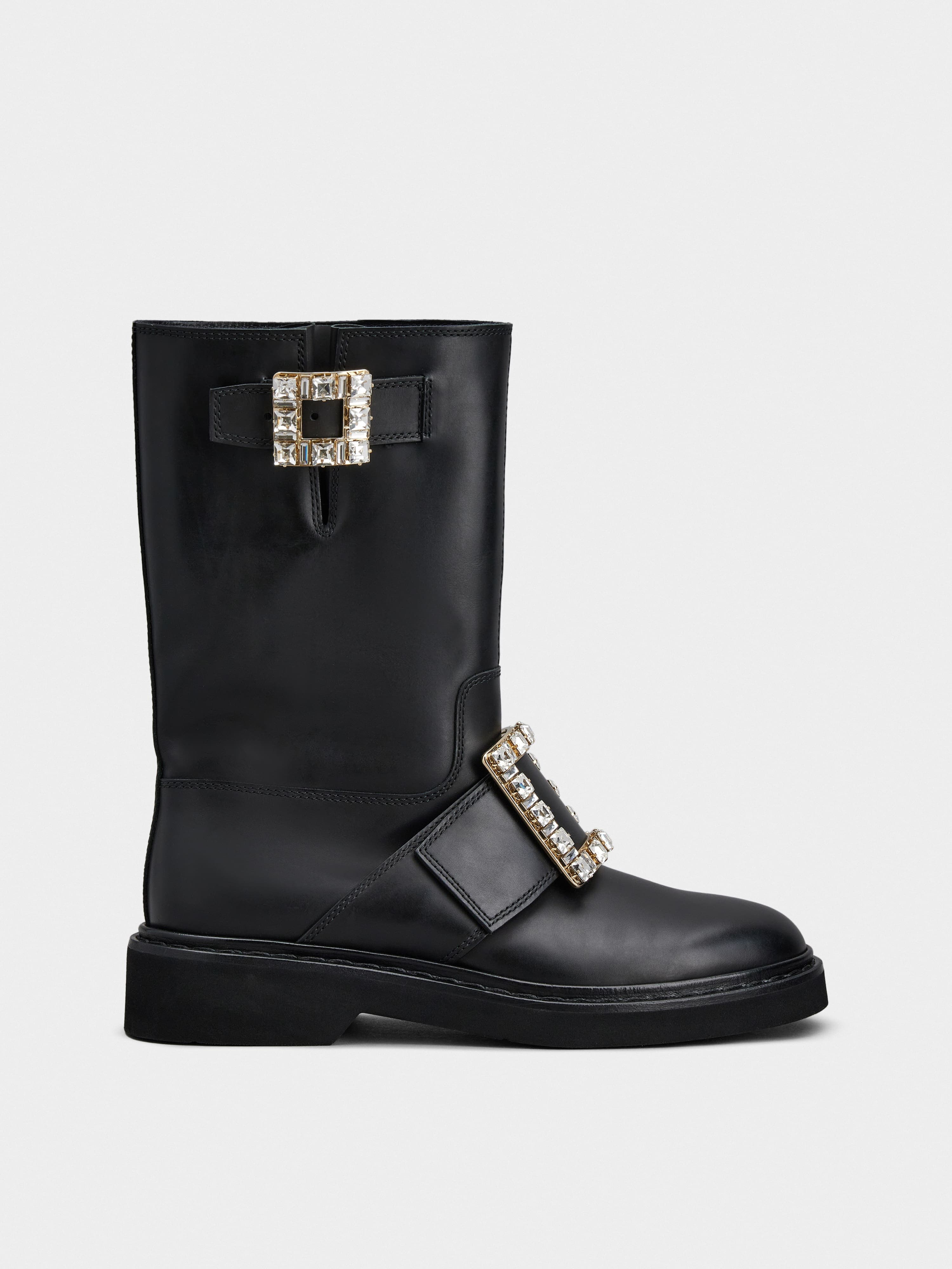 Viv' Rangers Strass Buckle Biker Boots in Leather — RVW54833760QGWB999