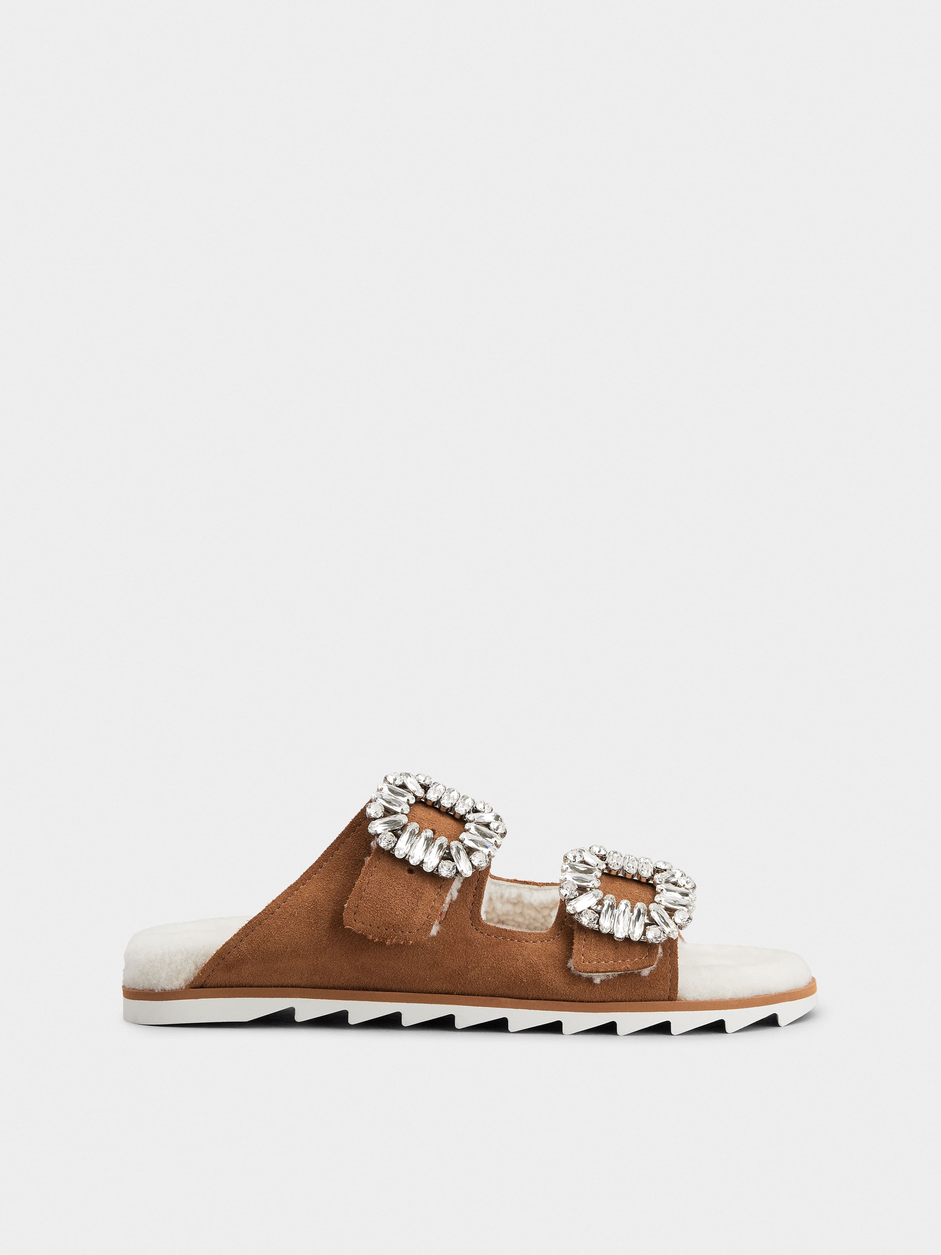 Slidy Viv' Fur Strass Buckle Mules in Suede — RVW45834350DE00VQ4