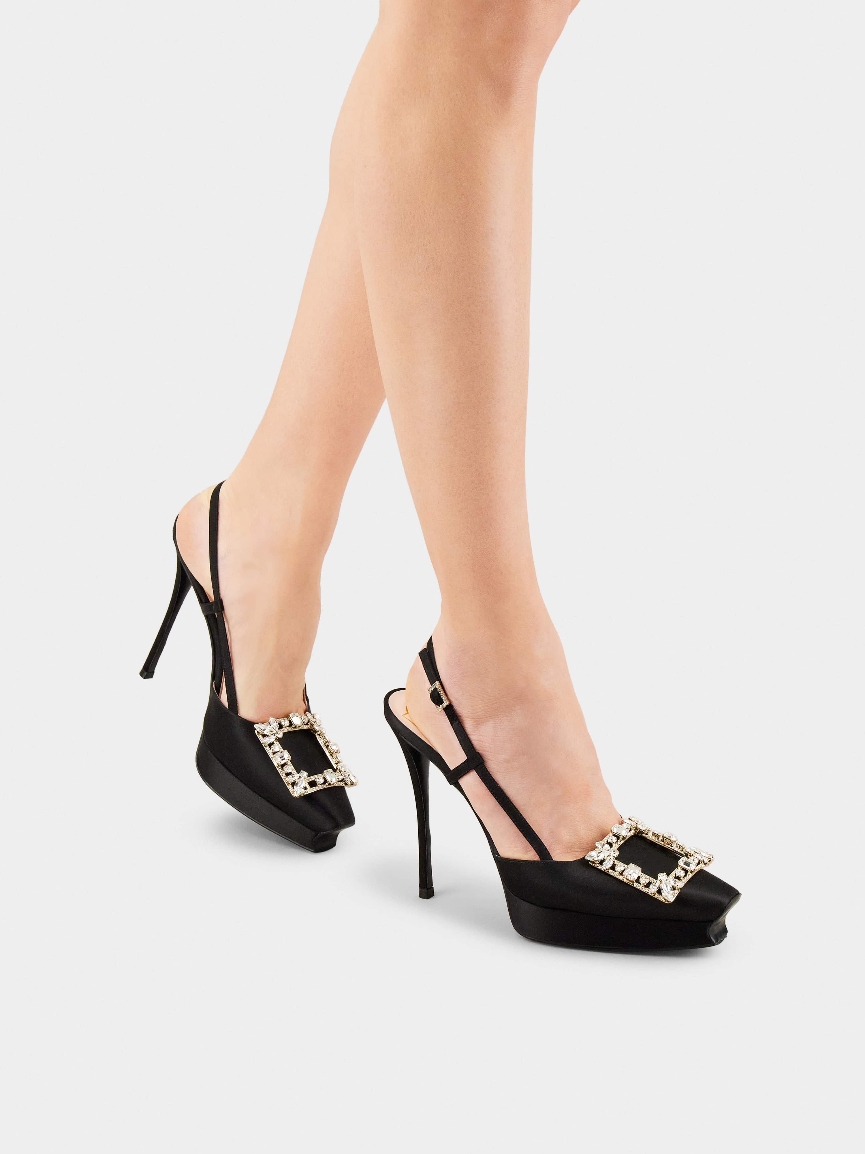 Broche Vivier Buckle Slingback Platform Pumps in Satin — RVW64331850RS0B999