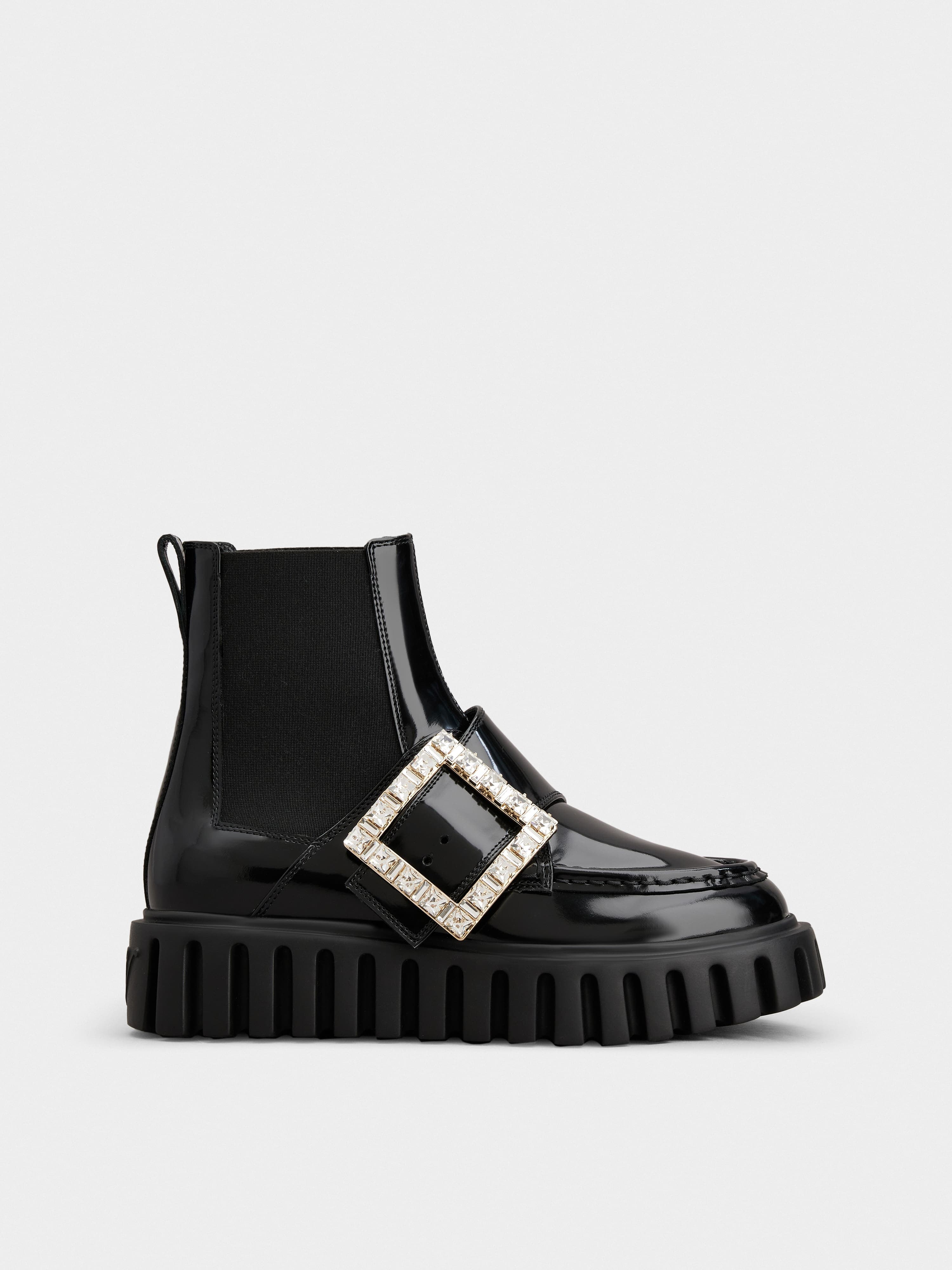 Viv' Go-Thick Strass Buckle Chealsea Ankle Boots in Patent Leather — RVW64634440MRKB999