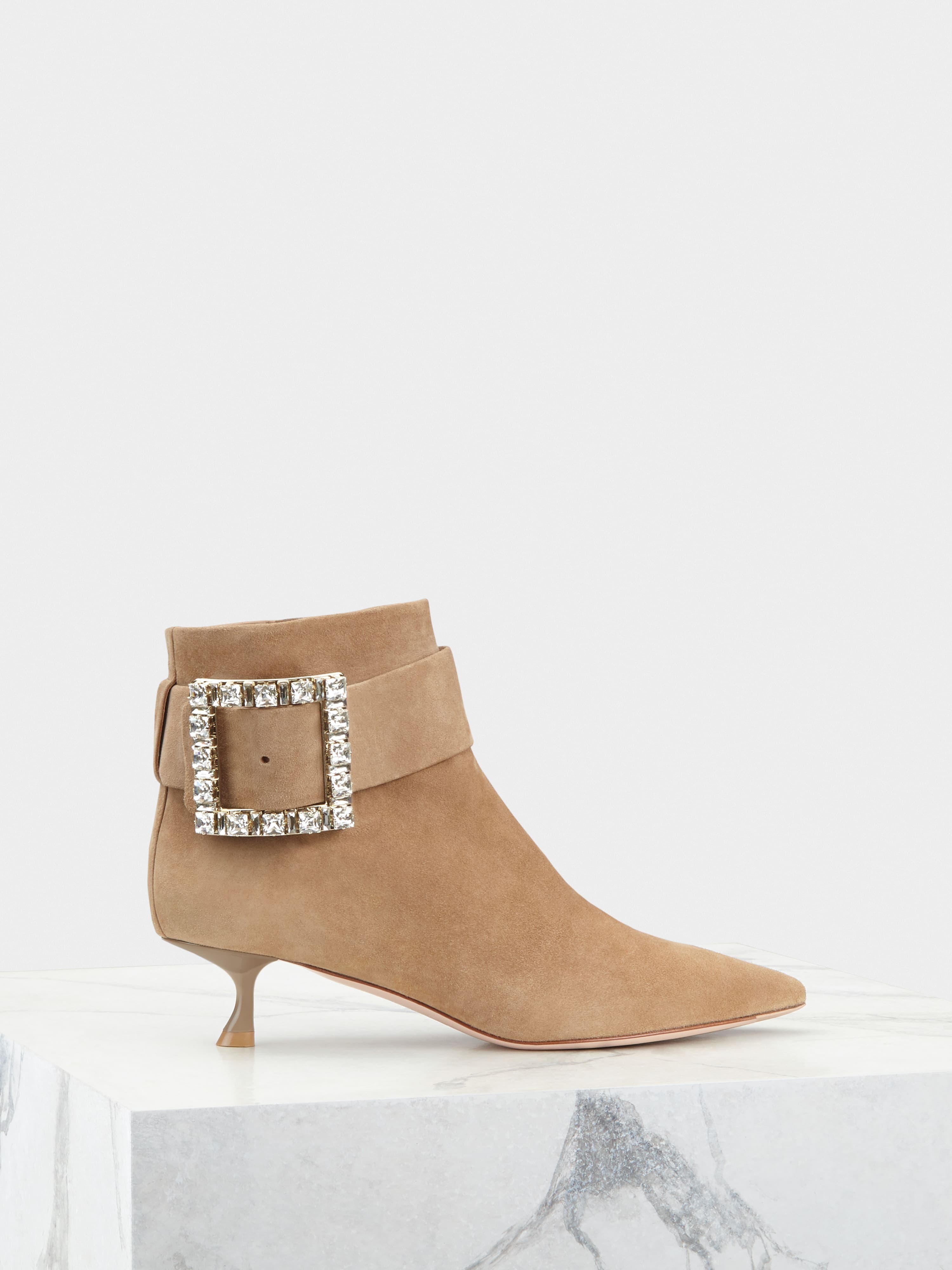 Pointy Strass Buckle Ankle Boots in Suede — RVW54329600HR0S812