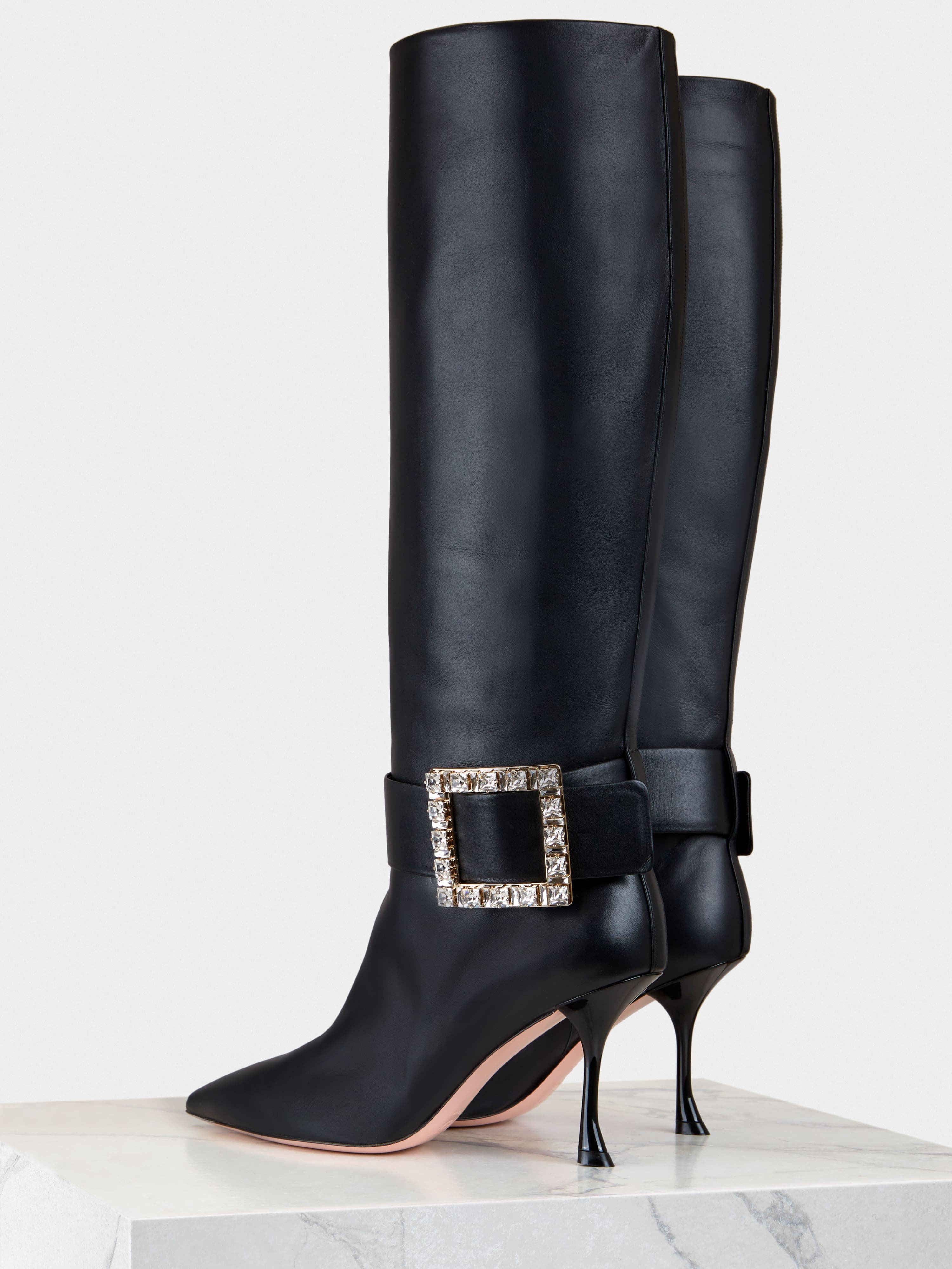 Pointy Strass Buckle Boots in Leather — RVW53029660PBVB999