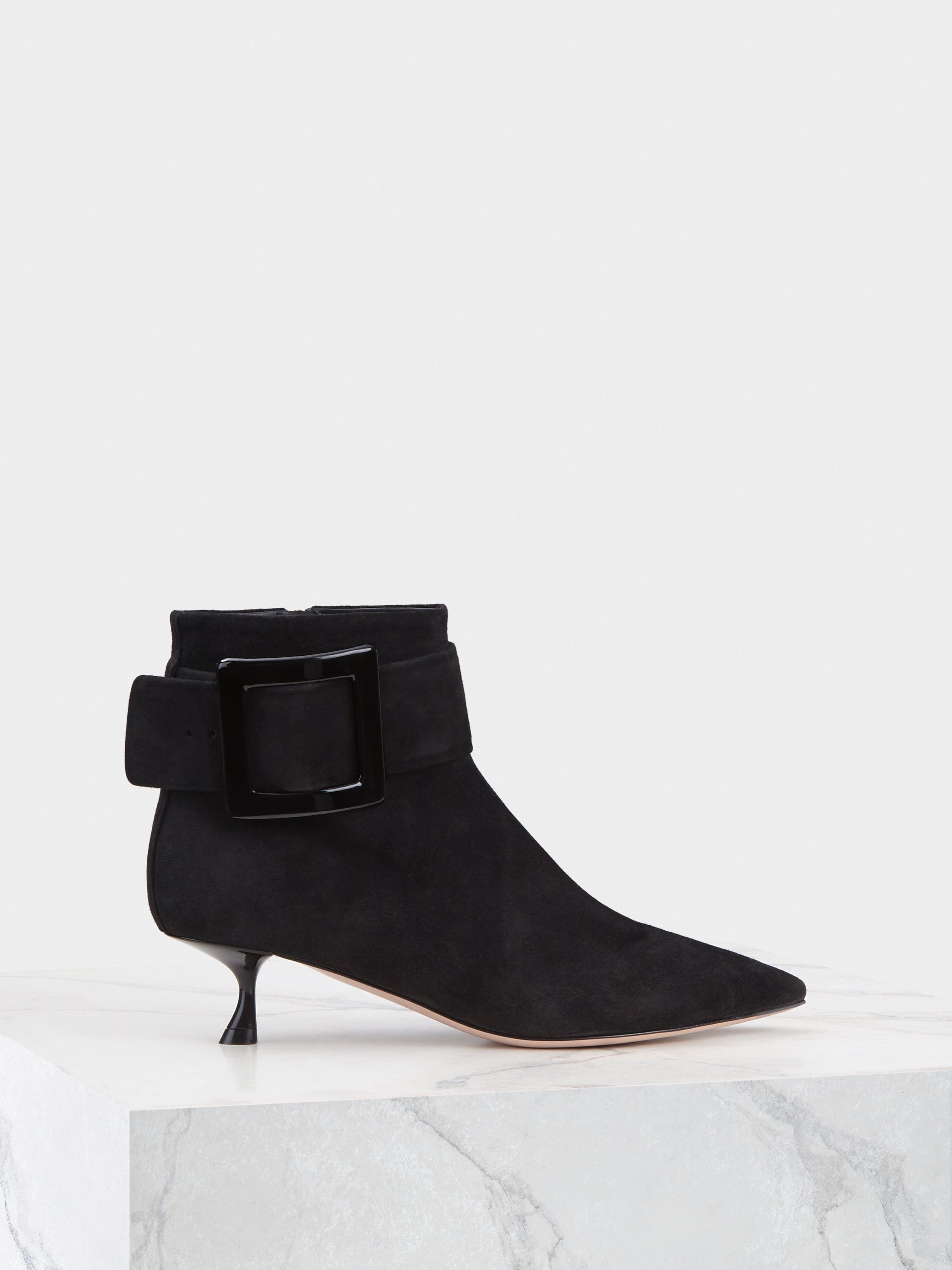 Pointy Covered Buckle Ankle Boots in Suede — RVW54329870N5WB999